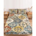 thumbnail image 2 of Twin Sze Fitted Sheet Set - Vintage Boho 2 Piece Bedding Sets 16" Deep Pocket Fitted Sheet with 1 Pillowcase, Chic Farmhouse Neutral Morocco Geometric Brushed Microfiber Hotel Luxury Bed Sheets, 2 of 9
