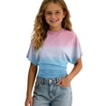 thumbnail image 3 of Girls Tshirts Summer Tops Short Sleeves Solid Color Tees Casual Crew Neck Basic Tees for Kids Sky Blue 7-8years, 3 of 6