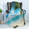 thumbnail image 4 of Tropical Beach Soft Flannel Fleece Blanket, Coconut Palm Trees Shadows on Caribbean Shore Summer Plants Idyllic, Cozy Plush for Indoor and Outdoor Use, 50" x 70", Aqua Coconut Green, by Ambesonne, 4 of 5