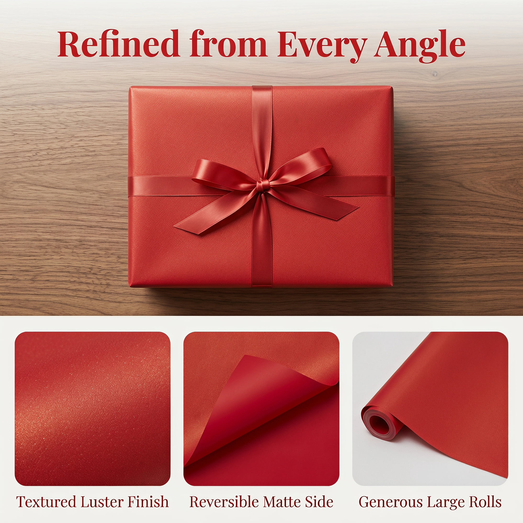 Unique Bargains 3Pcs Heavyweight Matte Gift Wrapping Paper Red 39.4" x 27.6"