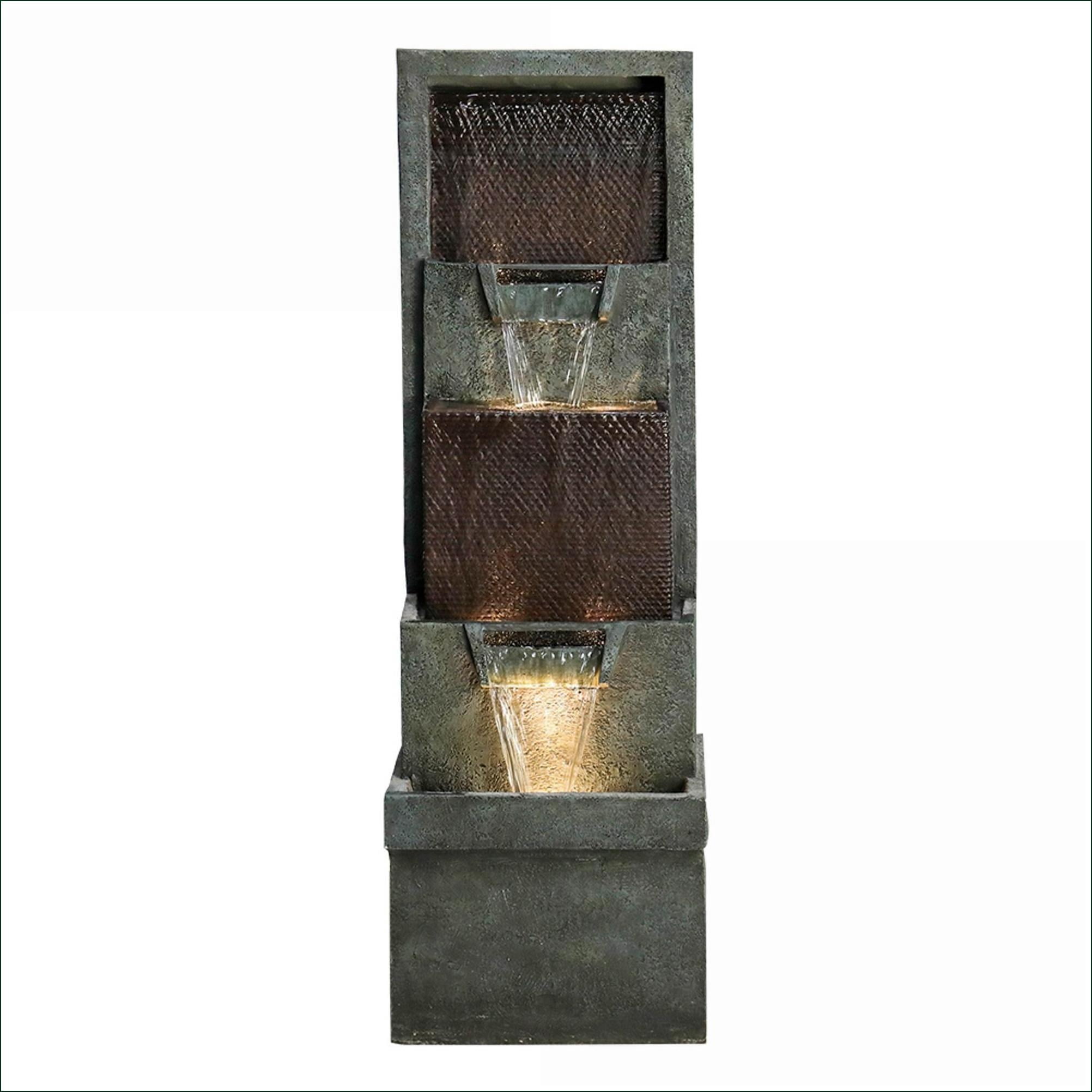 Fountains 39.3"H Outdoor Fountain for Garden Patio Backyard Porch, With LED Lights & Adjustable Pump | Resin | Waterfall
