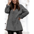 thumbnail image 4 of Women's Oversized Sweater Sexy Deep V Neck Long Sleeve Cable Knit Sweater Loose Sweater Tunic Pullover, 4 of 9