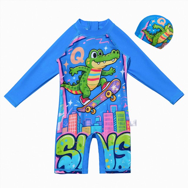 COMVALUE Girls Long Sleeve Swimsuit UPF 50+ Sun Protection Bathing Suit (Blue, 2-3 Years)