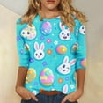 thumbnail image 2 of Bainana Easter T-Shirt For Women Fashion Floral Egg Bunny Printed Casual 3/4 Sleeve Round Neck T Shirt Top Ladies Festival Casual Tshirts Multicolour Size L, 2 of 5