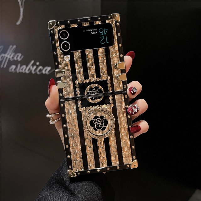 Luxury Flower Plaid Leopard Pattern Lip Cover For Samsung Galaxy Z Flip 4 Case Flip 6 Case For Samsung Galaxy Z Flip 5 Flip 3