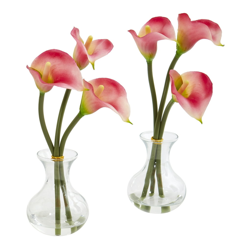 Calla Lily Artificial Arrangement In Vase (Set Of 2) - Walmart.com