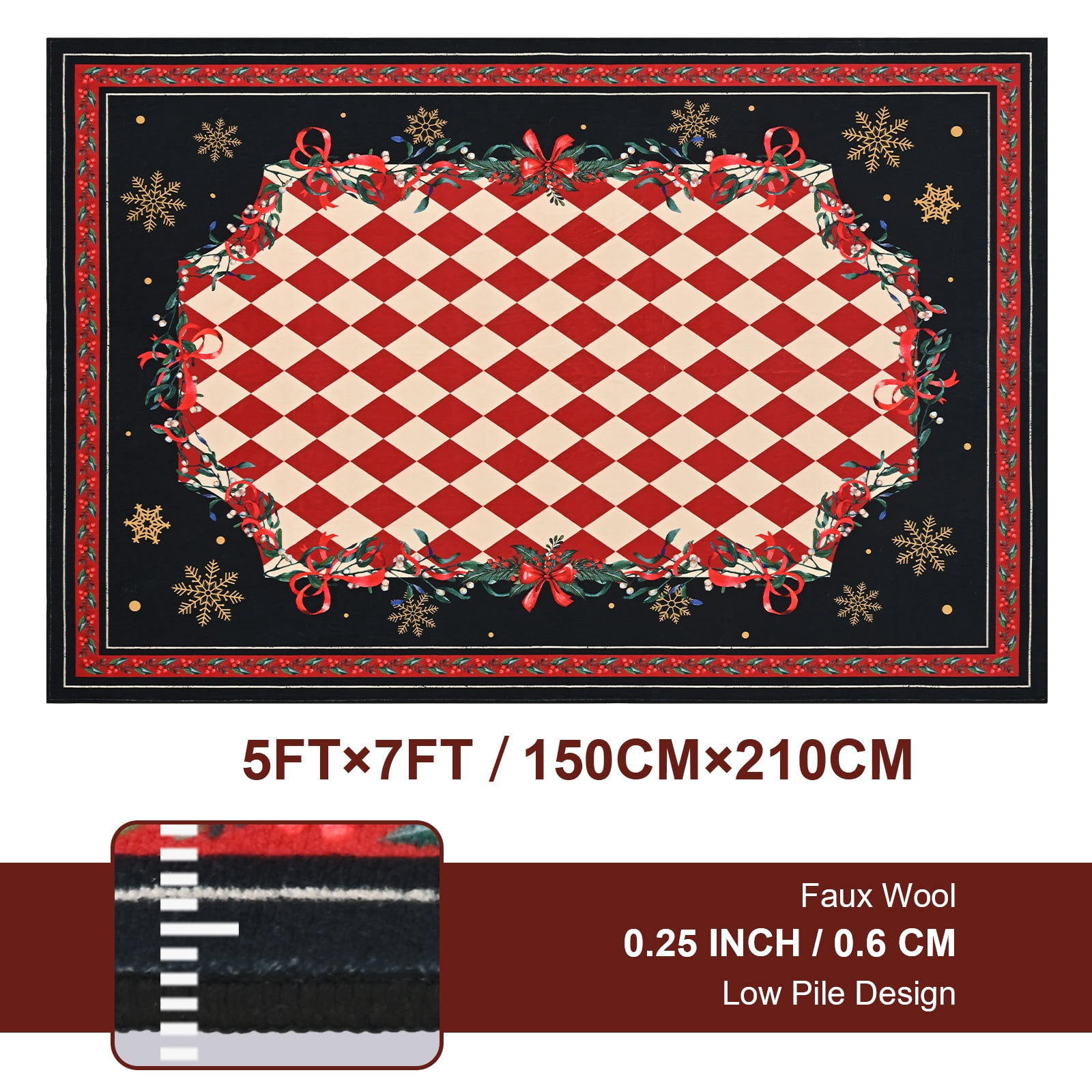 BLEUM CADE Christmas 5'x7' Area Rugs for Living Room, Washable Rugs for Bedroom Dinning Room,Red Checkered Rug Ultra Soft Non Slip Durable Large Carpet Home Decor