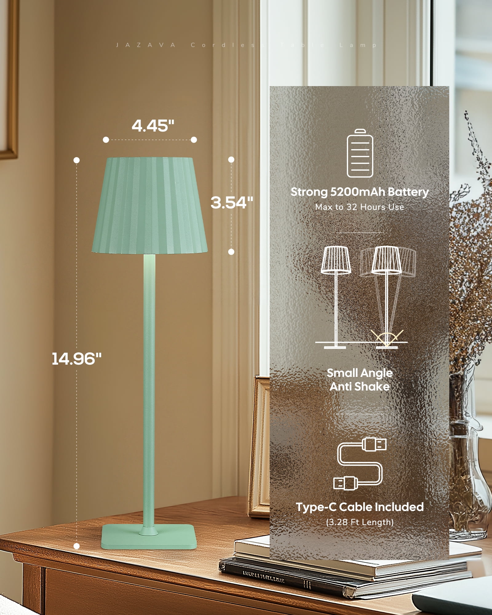 Cordless LED Table Lamps, with 5200mAh Battery, Touch Control, 3 Colors Stepless Dimming for Home Office Restaurant Bedroom Bars (2 Pack)