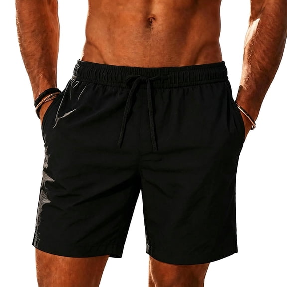 Hurxie Men's Casual 7 Inch Shorts Twill Drawstring Summer Beach Stretch Golf Shorts with Pockets Black,2XL