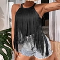 thumbnail image 5 of Cowgirl Outfits for Women, Yigetop Women's Tassel Trim Sleeveless Neck Bodysuit Top Fringe Tops for Women Black M, 5 of 6