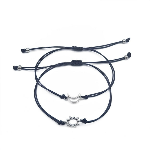 Aellinatey 2x Couple Bracelets Handmade for Sun Moon Bracelet Braided Rope Charm for Women