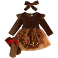 thumbnail image 5 of YWIYIUD Toddler Baby Girl Christmas Sets InfantRuffle Long Sleeve Layered Tutu Romper Dress with Socks Headband Holiday Party Princess Dresses Fall Winter Clothes My First Christmas Outfit 3-6 Months, 5 of 9