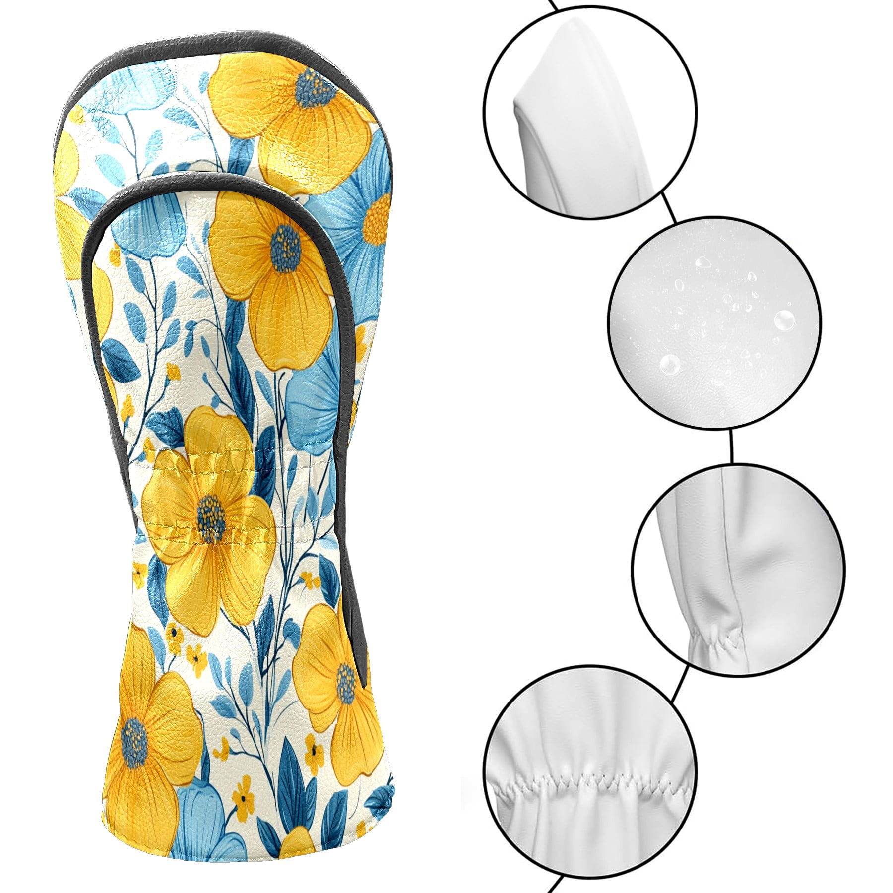 Golf Club Covers PU Leather Waterproof Head Covers for Fairway Woods Hybrids Flowers