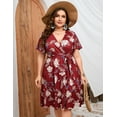 thumbnail image 3 of Plus Size Casual Summer Dress for Women  Wrap V Neck Ruffle Sleeve Smock  Mini Dress, 3 of 9