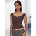 thumbnail image 4 of Women'S Cowl Neck Top Sleeveless Ruched Double Lined Crop Top T Shirts Brown M, 4 of 8