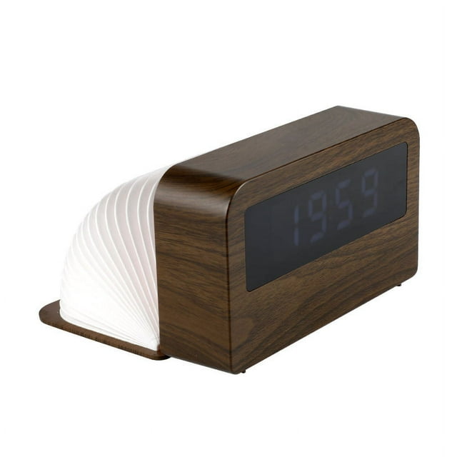 Reloj despertador digital LED de madera, reloj despertador de escritorio, con fecha, temperatura y humedad, formato de 12/24 horas.