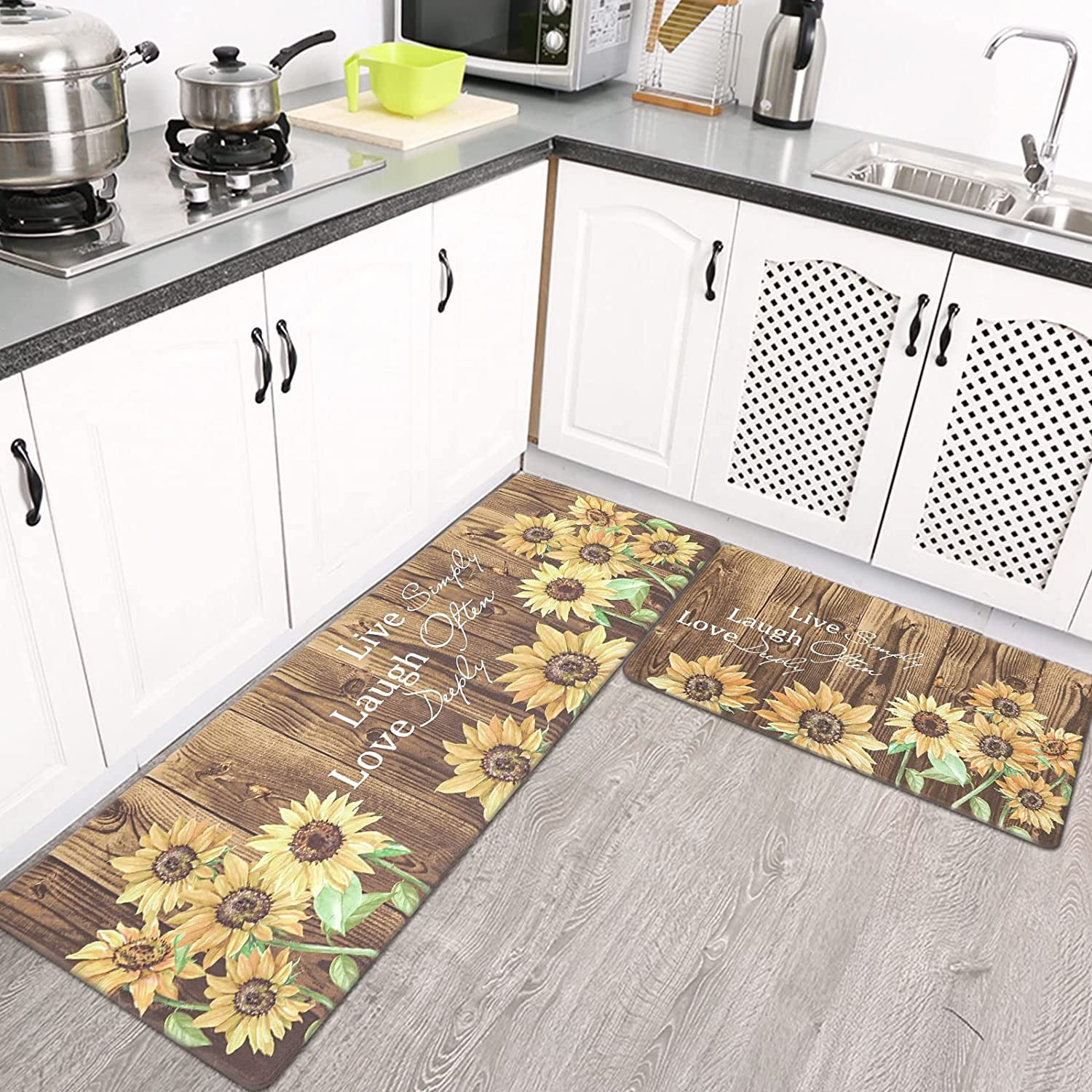 2Pcs Kitchen Rug Runner Set Anti Fatigue Sunflower Mats for Home Office