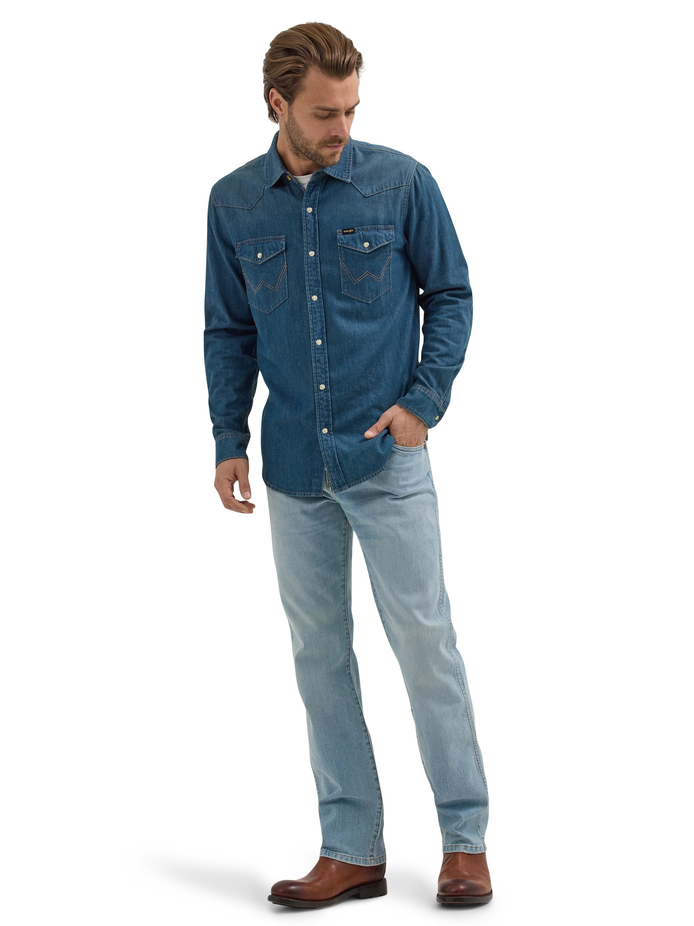 Wrangler® Men's Regular Fit Long Sleeve Denim Shirt, S-2XL