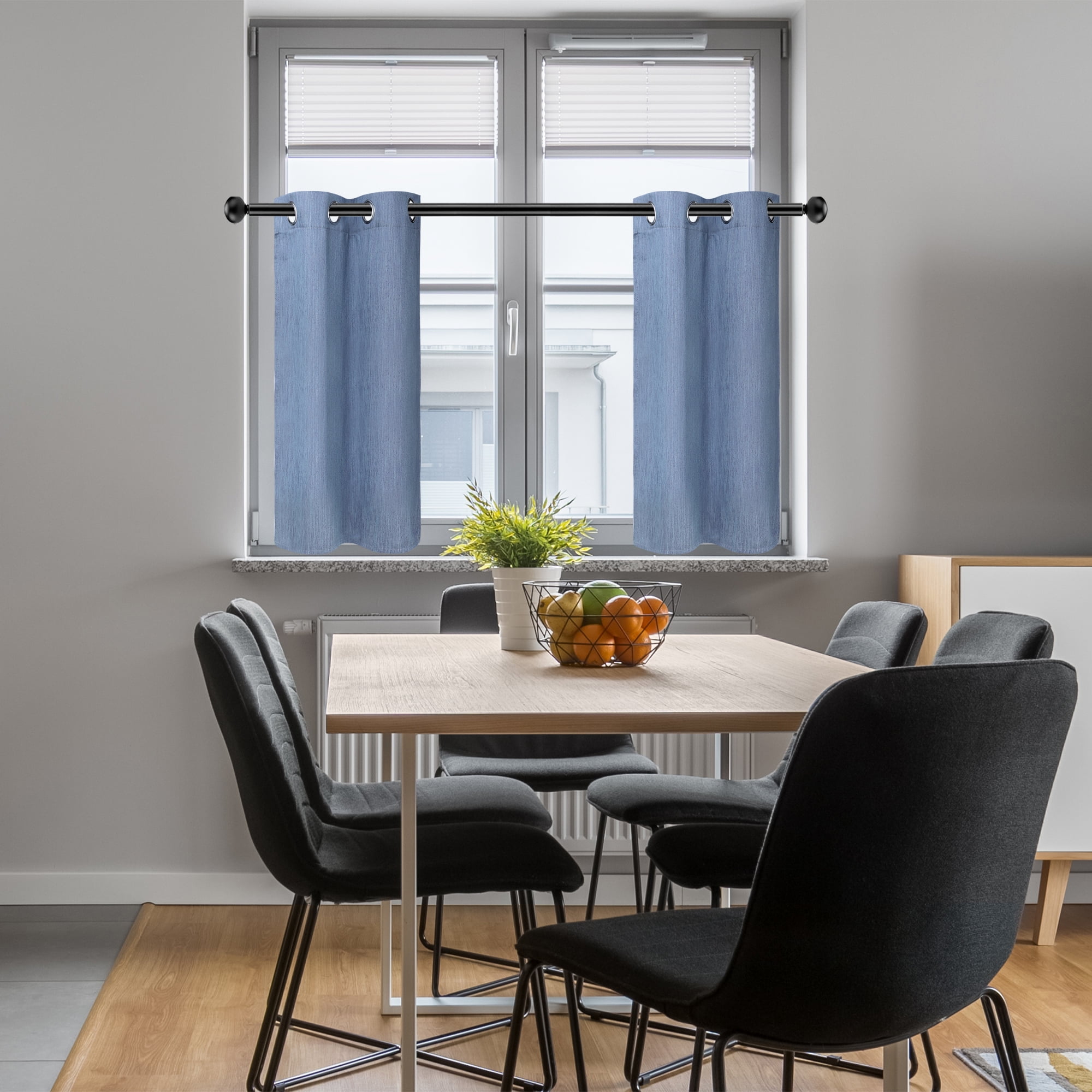 REGALWOVEN Linen Look Textured Blackout Room Darkening Curtains for Kitchen and Window 2 Panels Steel Blue 29"W x 24"L