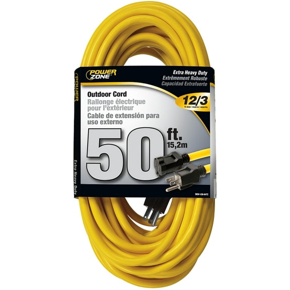Power Zone SJTW Extension Cord, 12/3, 50 Ft, Double