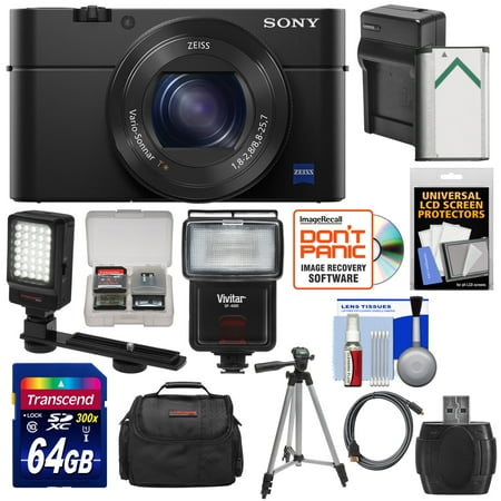 Sony Cyber-Shot DSC-RX100 IV 4K Wi-Fi Digital Camera with 64GB Card + Battery & Charger + Case + Tripod + Flash + LED Video Light + Kit