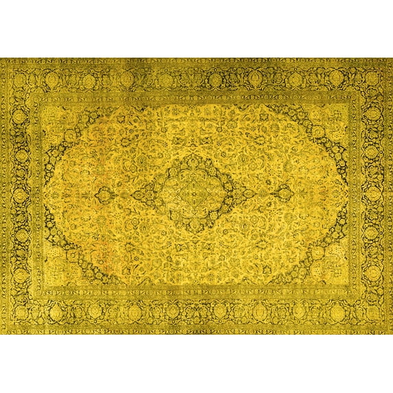 Ahgly Company Machine Washable Indoor Rectangle Persian Yellow Traditional Area Rugs, 3' x 5'