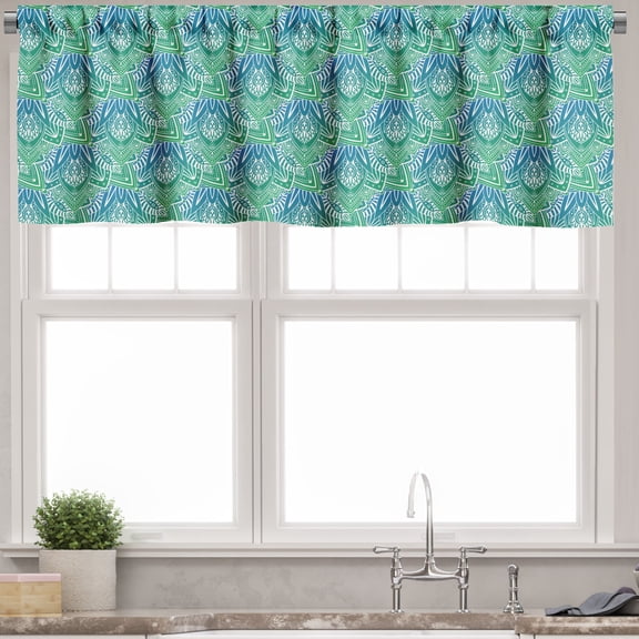 Ambesonne Abstract Valance Pack of 2, Ornamental Orient Motifs, 54"X18", Sea Blue Jade Green