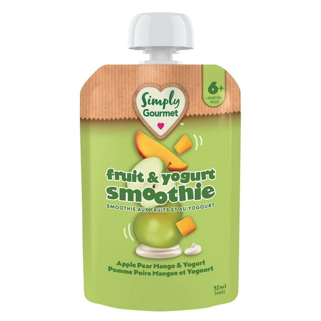 Simply Gourmet Apple Pear Mango & Yogurt Smoothie Purée Pouch – 6+ Months, Made with real fruit & yogurt