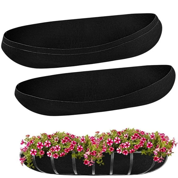 24 Inch Planter Basket Liners, Fabric Planter Liner Replacement Black, 3Pcs Flower Basket Liner, Non-Woven Hanging Plant Liner for Planters Garden Fence, Black