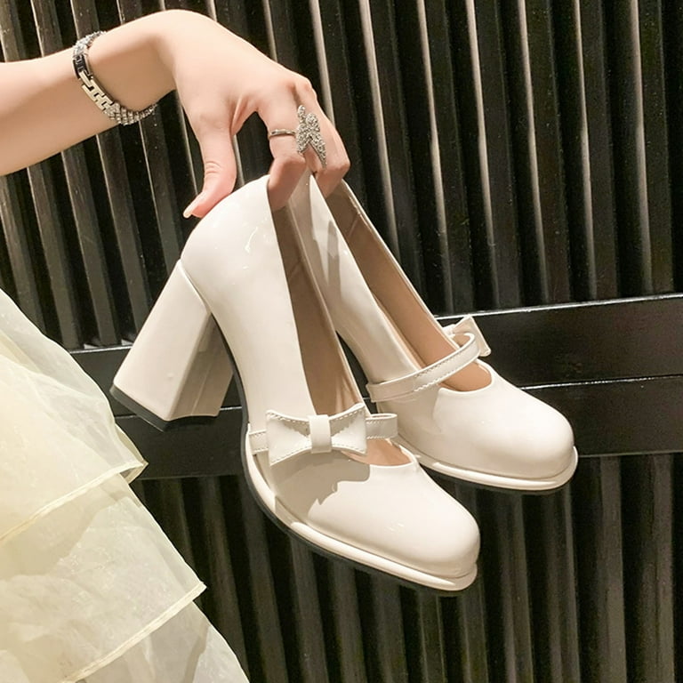 Japanese Lolita Party Classic Mary Jane Shoes Criss Cross Strap Ankle Buckle High Heels Sweet Bow Dress Pumps Plus Size 48