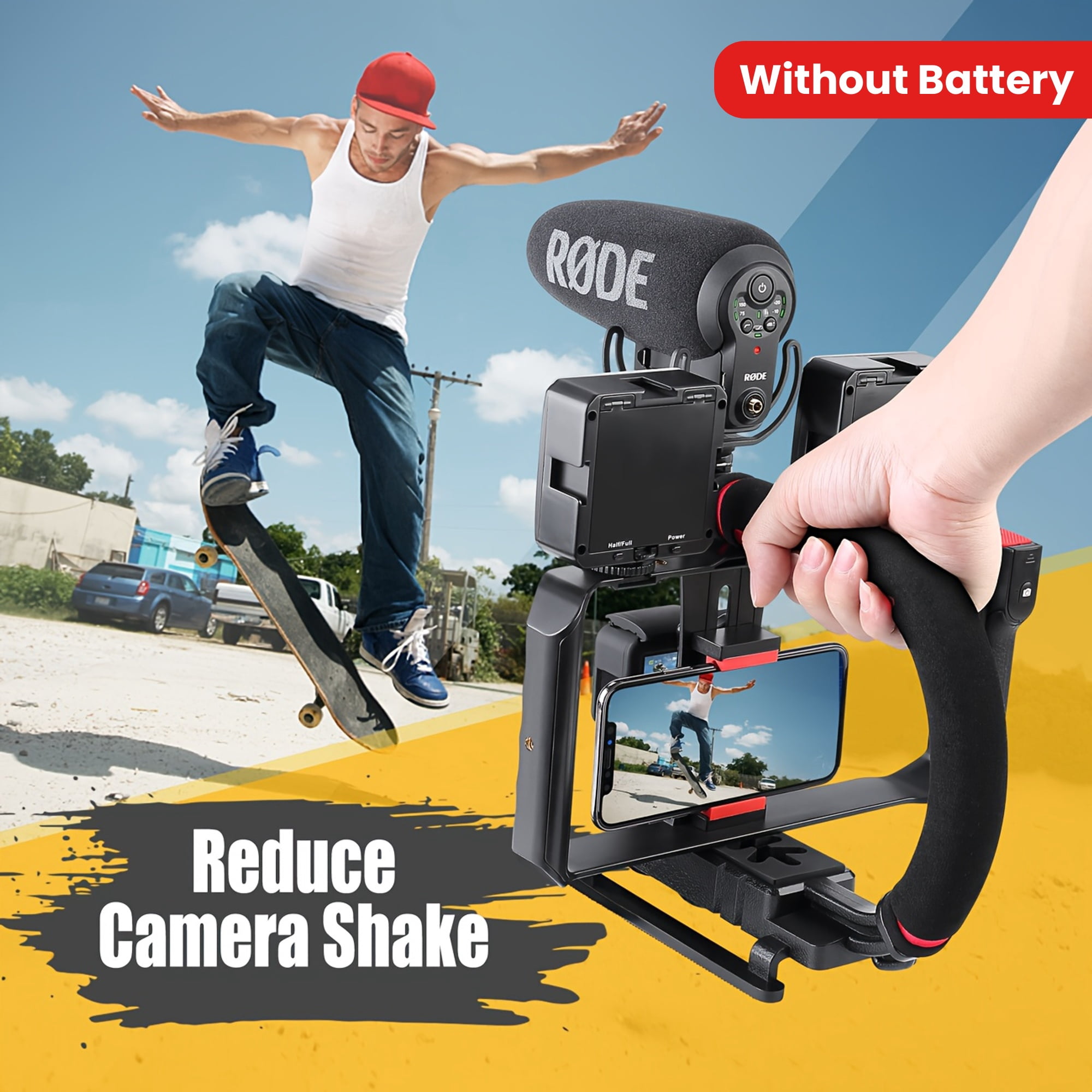 Smartphone Camera Stabilizer, Portable Handle Grip Handheld Video Rig, Fits for All Camcorder, Camera, Action Camera, DSLR And All iPhone And Android Smartphones