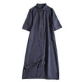 thumbnail image 1 of Vestido de Verano de Manga Corta para Mujeres de Moda Sexy Color Sólido Botón Cuello en V, Vestido Casual Ligero, 1 of 7