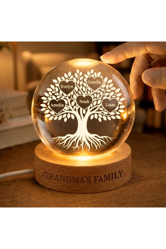 Family Tree Crystal Ball LED Night Light Mothers Day Gifts Gift For Grandma Grandparents G