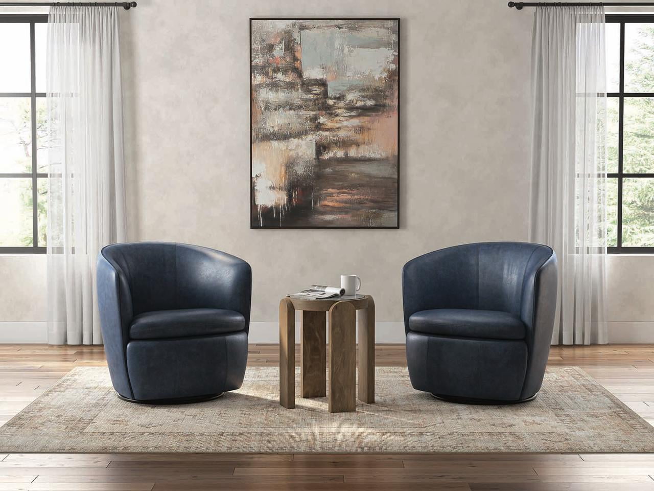 (2 pack) Signature Design by Ashley Kierreys 360 Degree Leather Upholstered Swivel Chair, Ocean