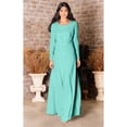 thumbnail image 2 of KOH KOH Long Sleeve Modest Fall Winter Elegant Evening Flowy Empire Waist Full Floor Length Cocktail Formal Tall Pleated Maxi Dress Gown Abaya For Women Light Mint Green XXX-Large US 22-24 NT009, 2 of 7