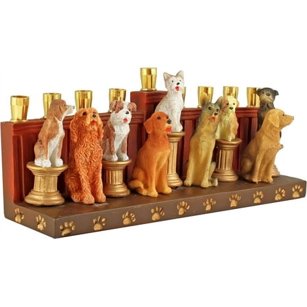 Aviv Judaica Hanukka Dogs and Puppies Themed Menorah Improved Quality Earthenware Candle Holder Menorah for Kids Adults Functional Collectible 3D Sculptured Dogs fits Standard Chanukah Candles Menorah