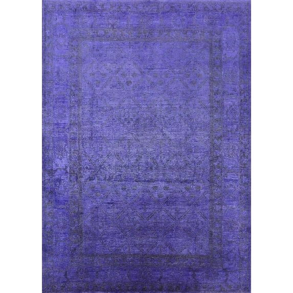 Ahgly Company Machine Washable Indoor Rectangle Industrial Modern Blue Lotus Blue Area Rugs, 5' x 7'