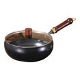 thumbnail image 1 of 945 Manual de sartén Wok Forjing Pan de hierro Mango de madera Mango multifuncional sin cocción con recubrimiento de cocción para acampar para la tapa de vidrio, 1 of 8