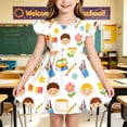 thumbnail image 2 of FYDUU Girls Back To School Dresses Girl Flutter Sleeve Dress Cute Printed Casual Summer Sundress for Toddler Kids Back To School Clothes 3-4 Years, 2 of 7