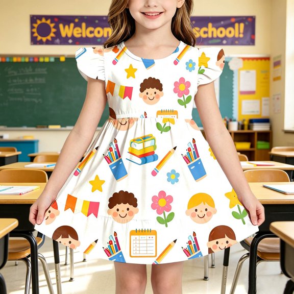 Toddler Dress Short-sleeve Printed Warm Delightful Modern for Summer and Casual Comfortable Dress Set