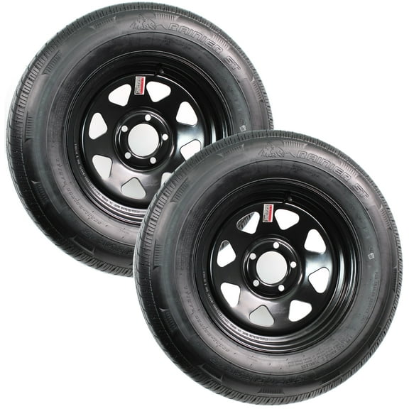 eCustomrim 2-Pk Radial Mounted Trailer Tire Rim ST205/75R15 Load D 5-4.5 Black Spoke Wheel