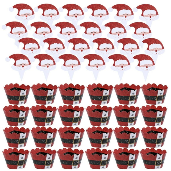 72pcs Santa Claus Cupcake Wrapper et Topper Papier Gâteau Liner et Topper Drôle Picks Noël Cupcake Décor Fête Fournitures Décorées Parti Faveurs