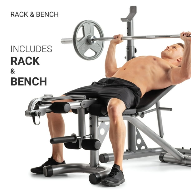 Weider olympic workout bench with squat rack deals