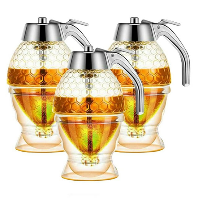Dispensador de Miel, Contenedor de Jarabe Sin Goteo con Soporte, Hermoso Bote de Miel en Forma de Panal, Contenedor de AzúCar de Jarabe, Paquete de 3