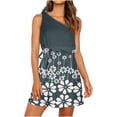 thumbnail image 2 of HKEJIAOI Floral Dress pour Femmes Rabais Liquidation Robes Décontractées Women's Été Imprimé une Épaule Sans Manches Cravate Fête Dress Imprimé Floral Mini Dress Marine, 2 of 5