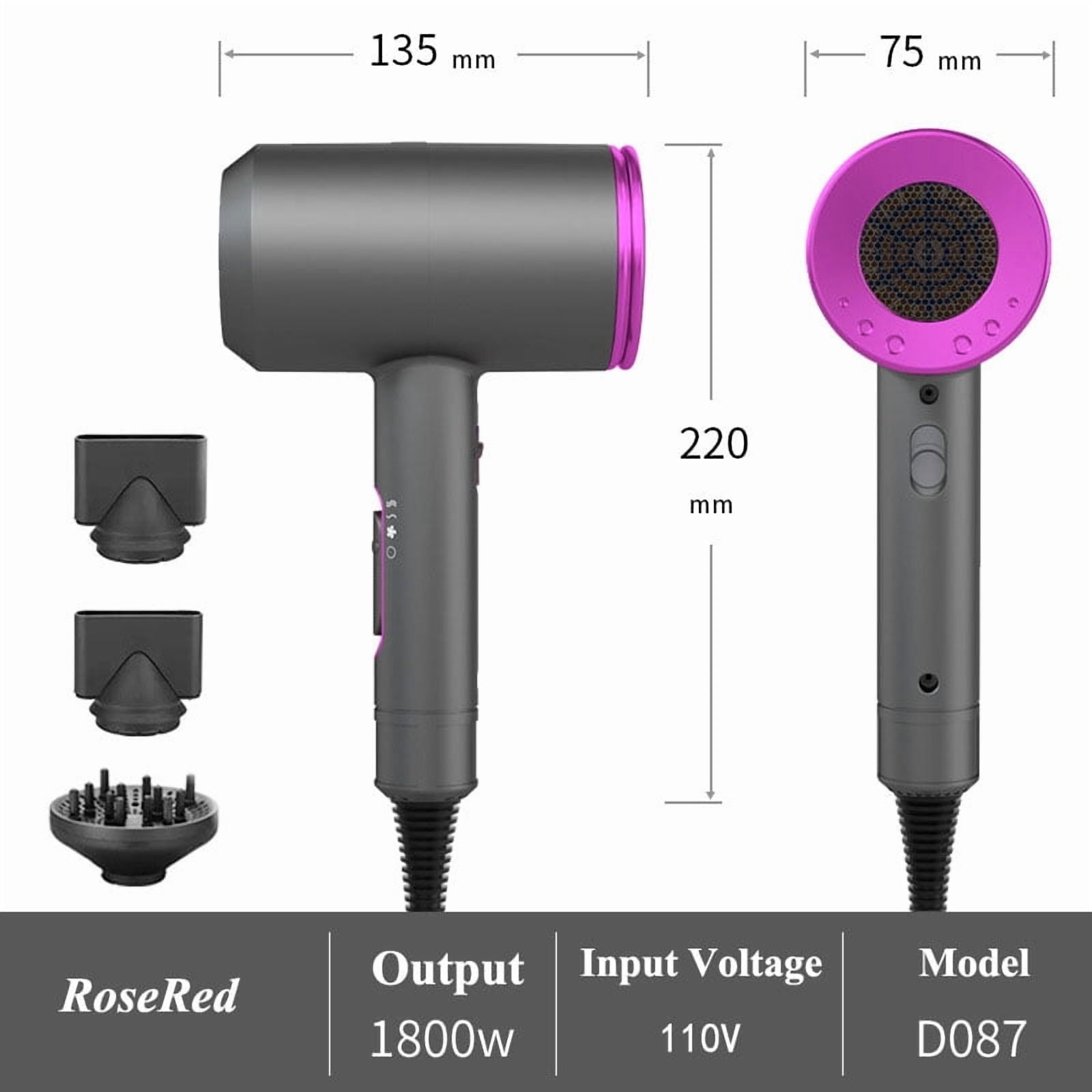 Hair Dryer Portable Electric Blow Dryer Professional Ionic HairDryer Low Noise with 2 Concentrator Nozzle 1 Diffuser Attachments,Travel Hair Dryer, Lightweight Travel (Gray/Rose Red)