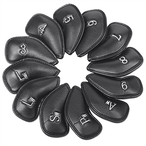 12pcs Golf Club Covers, Golf Head Covers Set Black Golf Iron Headcovers Protection Accessories for Most Golf Club,12 x Golf Club Covers,Black