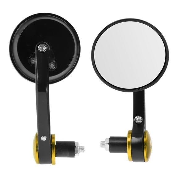 Unique Bargains 1set M8 Universal Motorcycle Rear View Mirrors Bar End Side Mirrors Mount Adjustable Aluminum Black Gold Tone Round Shape