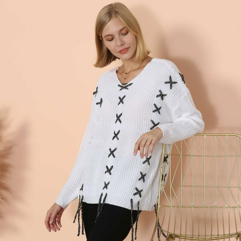 Criss Cross Soft Tunic Sweater Whihe Medium Walmart