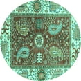 thumbnail image 1 of Ahgly Company Indoor Round Oriental Turquoise Blue Traditional Area Rugs, 6' Round, 1 of 4